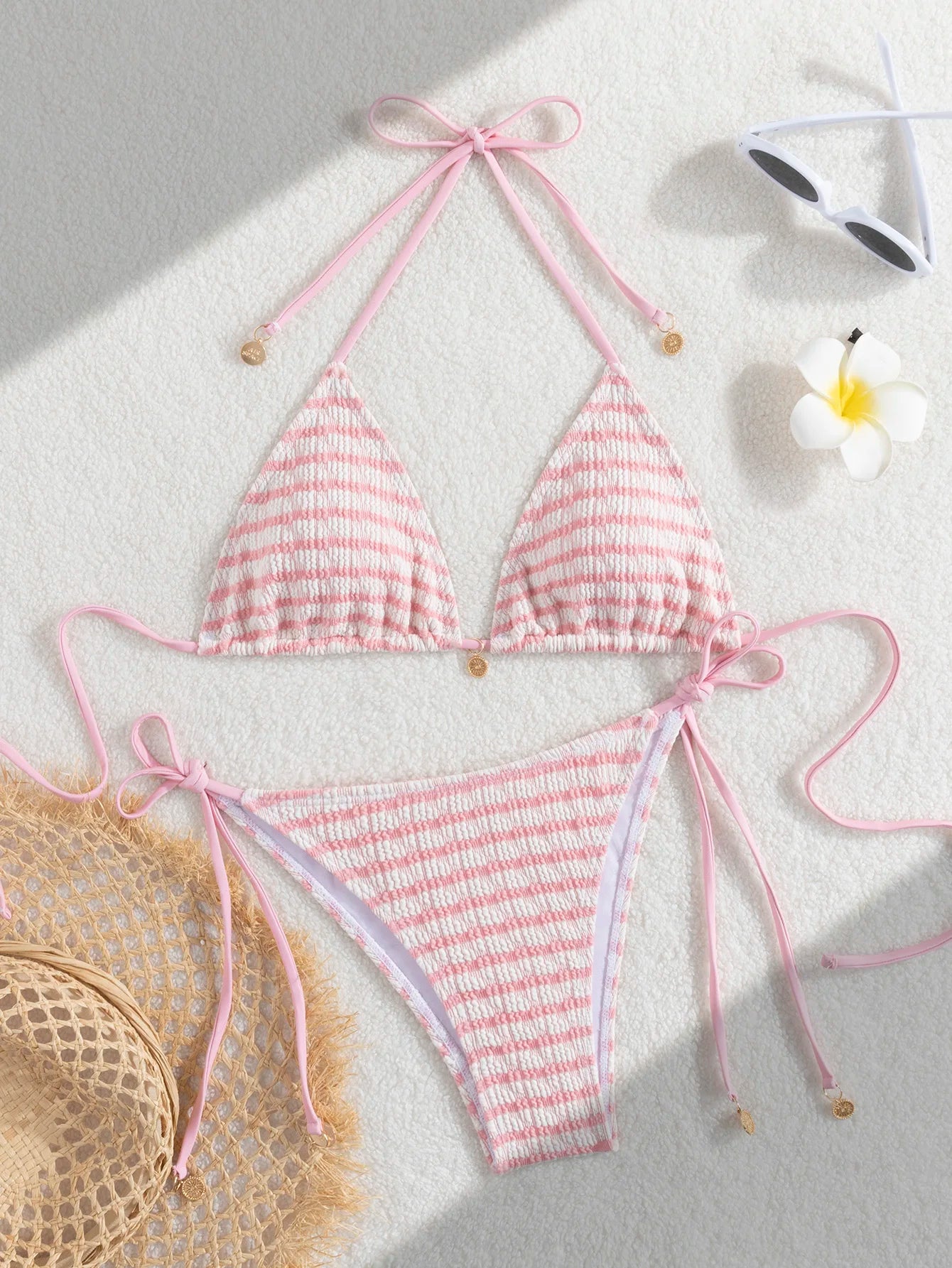Striped Luxe Cut-Out Bikini