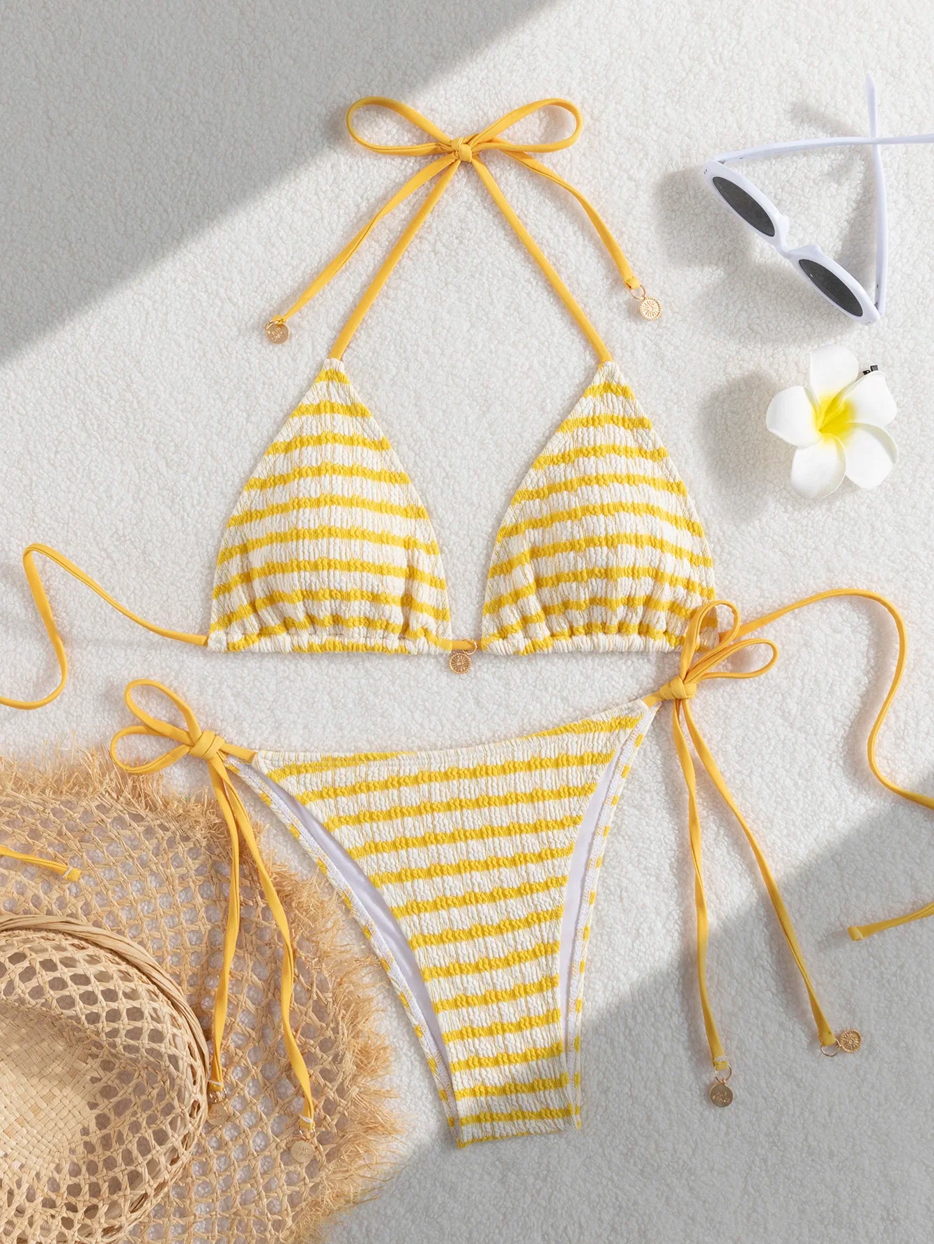 Striped Luxe Cut-Out Bikini